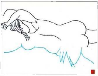 Boceto de "Desnudo femenino": Vista desde la espalda, cabeza en tres cuartos y brazo levantado